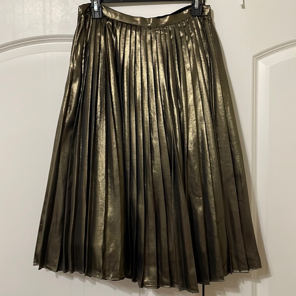 Ann Taylor Gold Pleated Midi Skirt